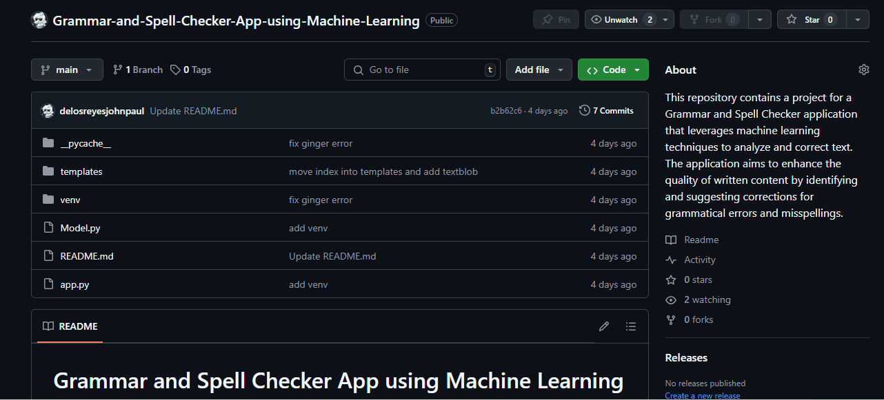 Grammar and Spell Checker using Machine Learning